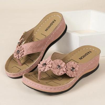 Летние плоские сандалии для женщин 5 цветов Сандалии Разноцветные Ретро цветы Вьетнамки Женские тапочки Сандалии женские Обувь на платформе