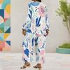 Women Plus Size Round Neck Long Sleeve Printed Layered Top Wide Leg Cropped Pants Two Piece Set