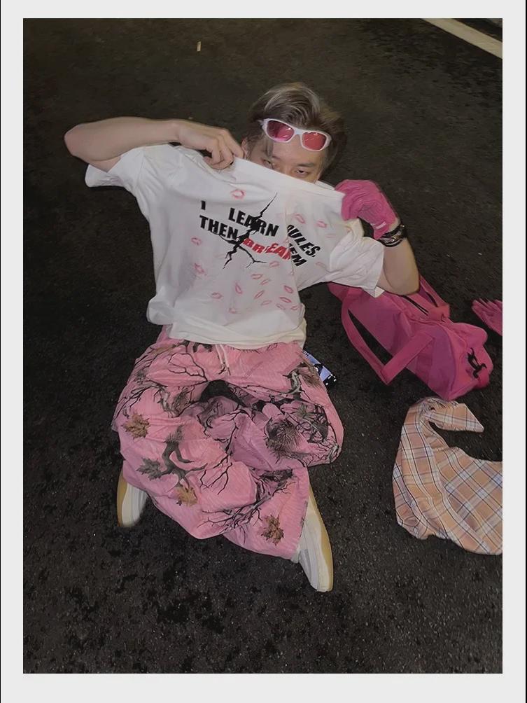 Брюки унисекс в стиле ретро-камуфляж с граффити – комбинезон свободного кроя на весну/осень