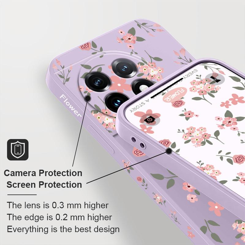 Floral Scent Phone Case For Oneplus 12 12R 11 11R 10 10R 10T 9R 9RT 9 8T 8 7 7T Pro 5G Liquid Silicone Cover