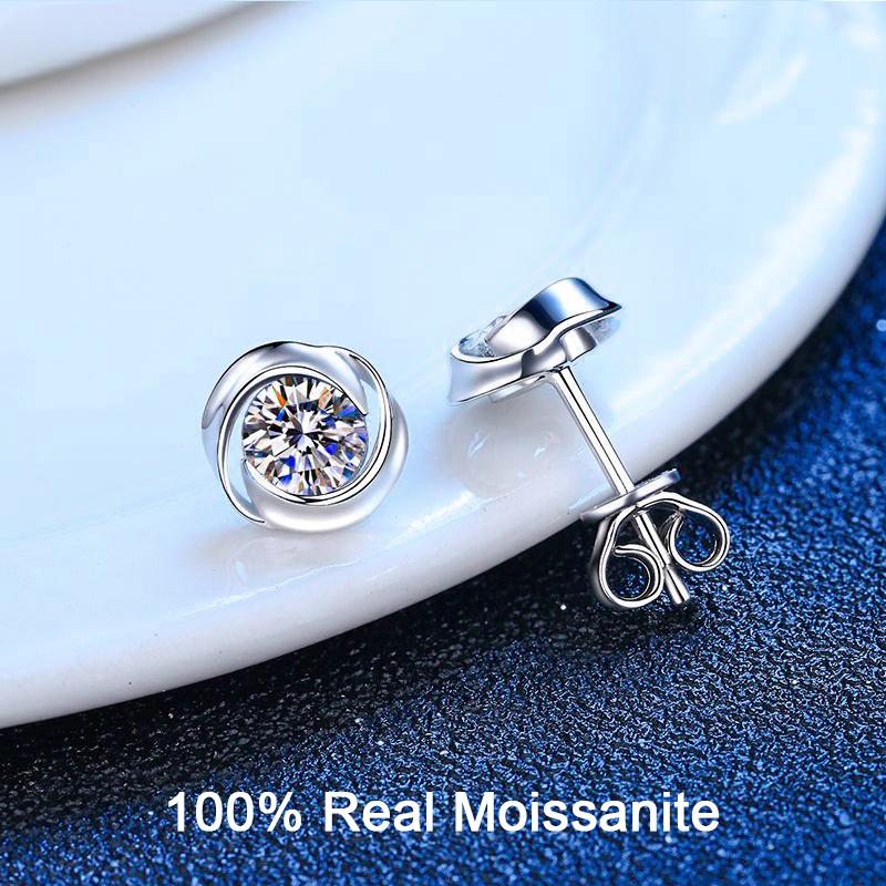 Серьги-гвоздики с муассанитом, 0,6-1 карат, цвет D, блестящие круглые серьги с бриллиантами, серьги из стерлингового серебра с розами для женщин и девочек