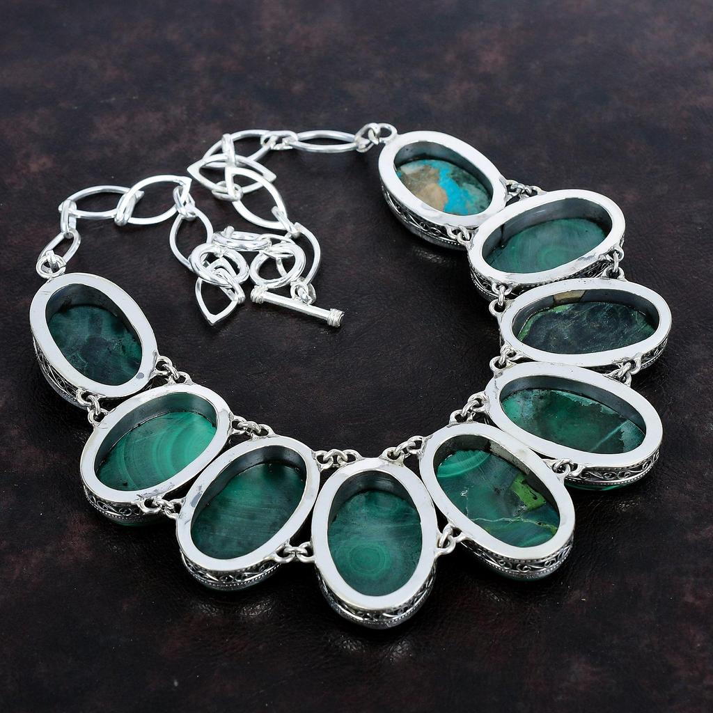 Malachite Necklace Genuine Gemstone Jewelry Vintage Necklace 925 Sterling Silver Necklace Handmade Adjustable Chain Necklace Gifts For Women