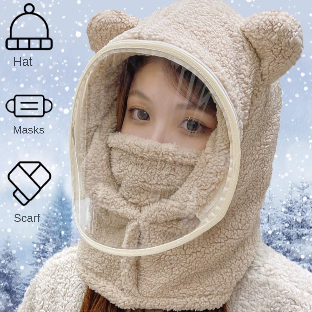 Warm Riding Face Mask Thickened Plush Pullover Hat Fashionable Full Face Cover Hats Riding