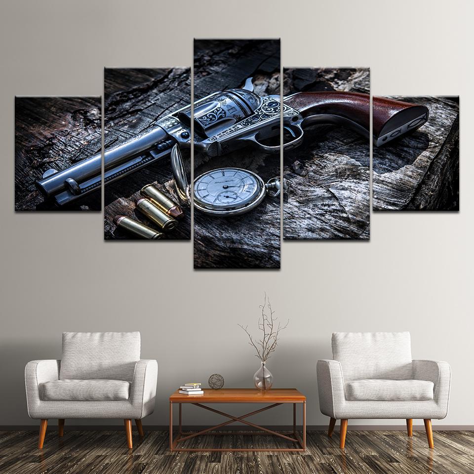 Canvas Printed Modular Poster 5 Panel Weapons Revolver Wall Decorative Pictures Canvas Painting Modern Wall Art Home Decoration No Frame
