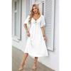 Women's V-neck Bow Pleated Mid-length Short-sleeved Dress