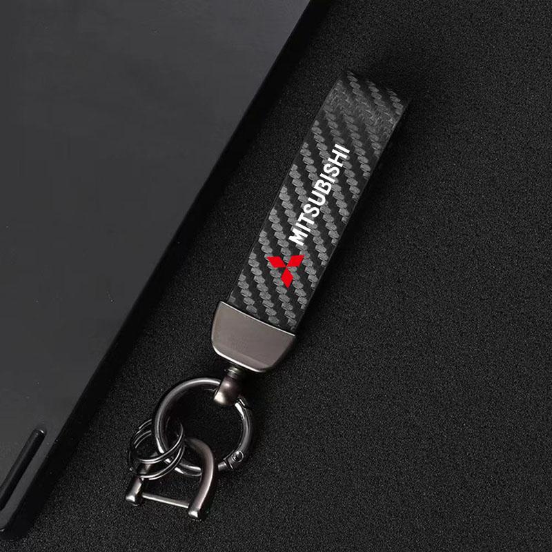cxlqbm1 Auto Keyring Carbon Leather Keychain for Mitsubishi Pajero Sport Eclipse Cross L200 Colt Delica Ralliart Triton Car Accessories