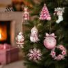Pink Aesthetic Ornaments 12/24/36Pcs Christmas Wooden Set, Snowman Santa Hanging Tree Baubles Decors, Xtmas Hanigings with Ropes for Home Decor