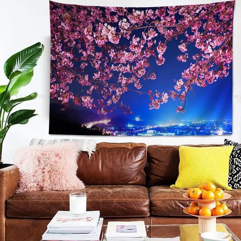 Гобелен для гостиной в офисе Гобелен с изображением цветущего леса Гобелен для украшения стен дома