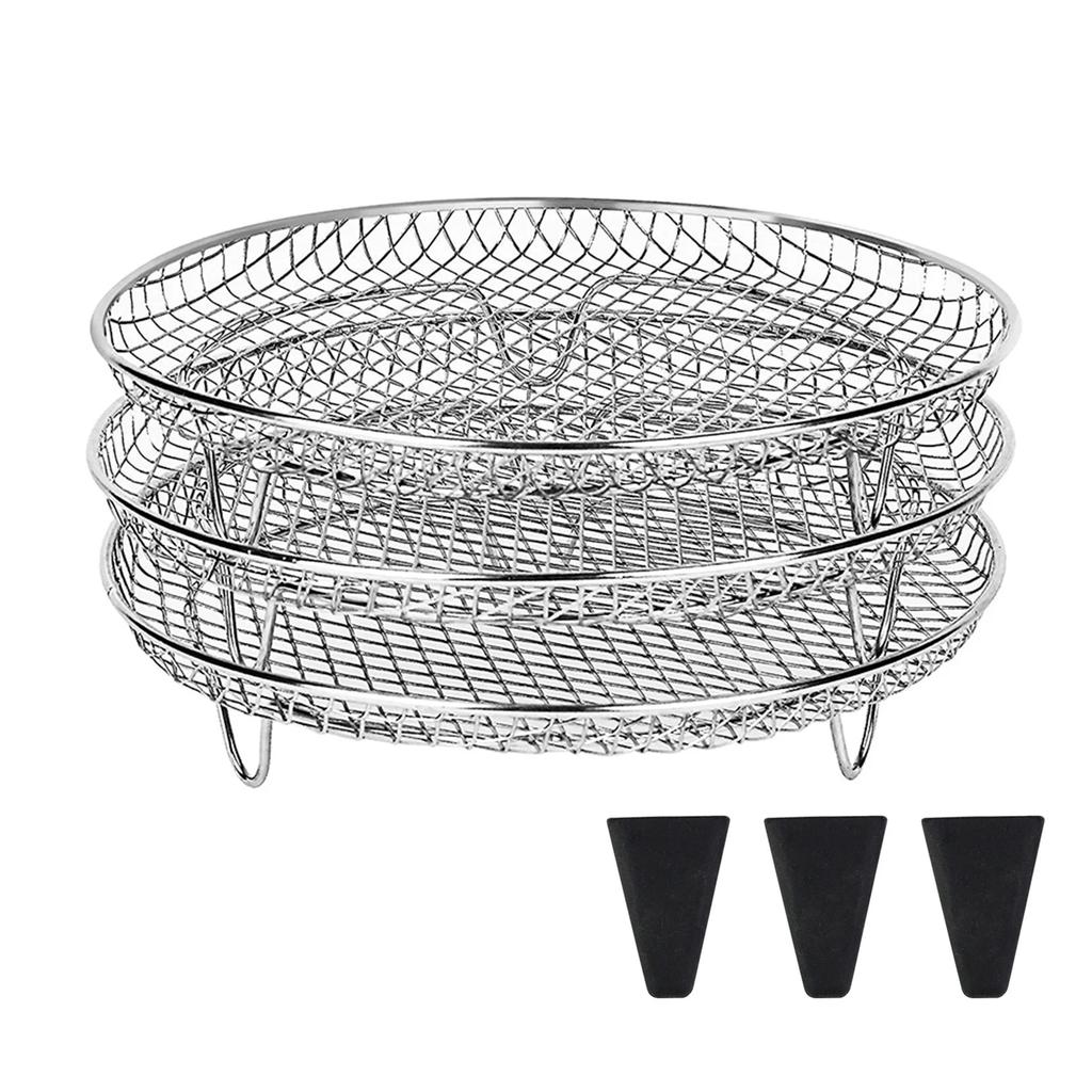 3 Layers Air Fryer Rack Stackable Grilling Rack Stainless Steel Mesh Grill Basket Steamer Cooker Kitchen Gadgets Cooking Tools