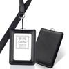 Cowhide Leather ID Card Holder with Lanyard Work Card Case Women Men Doctors Badge Holder  Referee