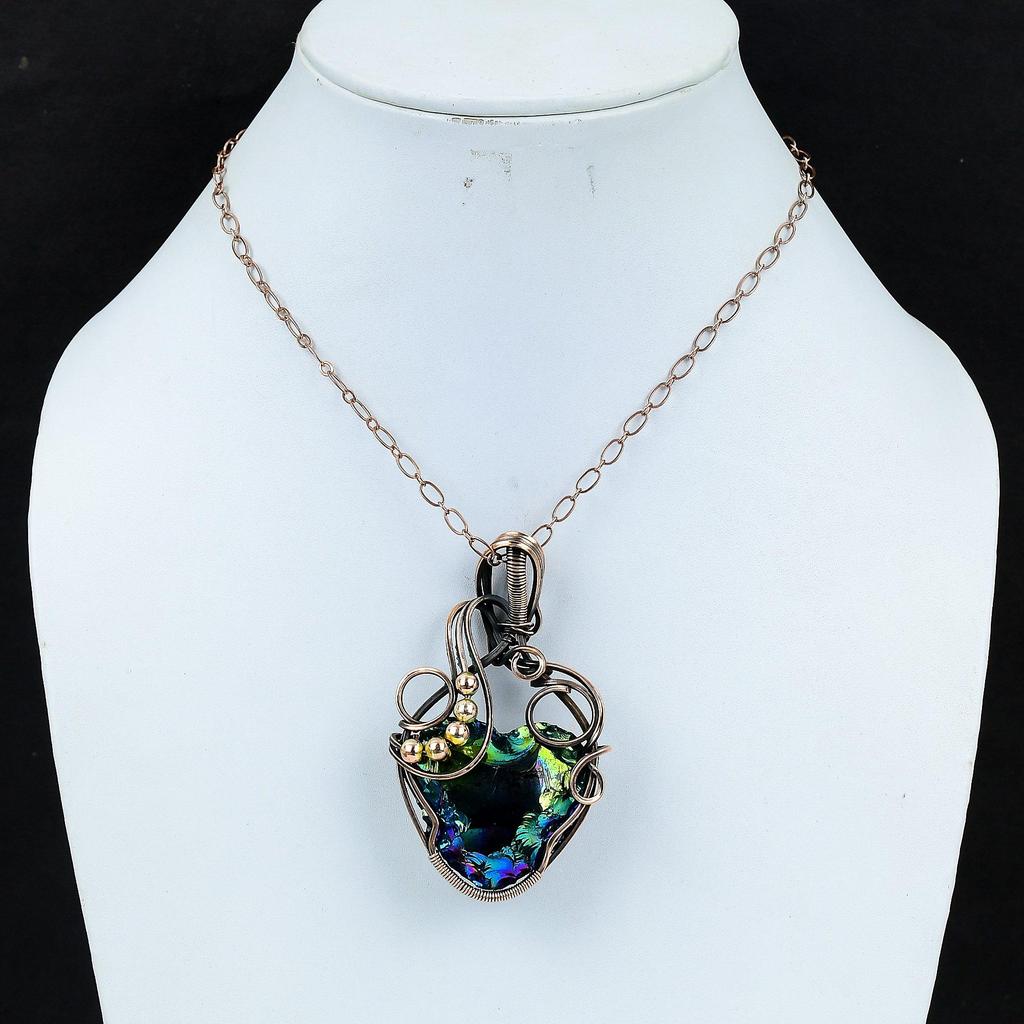 Павлин Аура Друзы Драгоценный камень ручной работы из чистой медной проволоки Ювелирный кулон для женщин