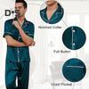 2Pcs/Set Silk Satin Men Pajama Set Notch Collar Button Down Pajama Top with Chest Pocket Elastic Waist Bottoms Set Sleepwear