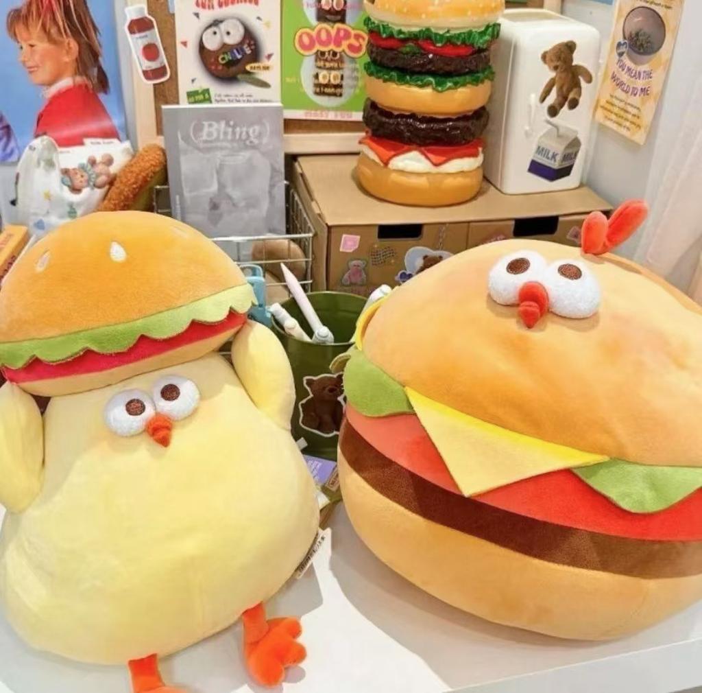 Kawaii Creative Chicken Plush Doll Pillow Cosplay Book Hamburger Pizza Food Plush Doll Christmas Tree Decor Gift For Boys Girls