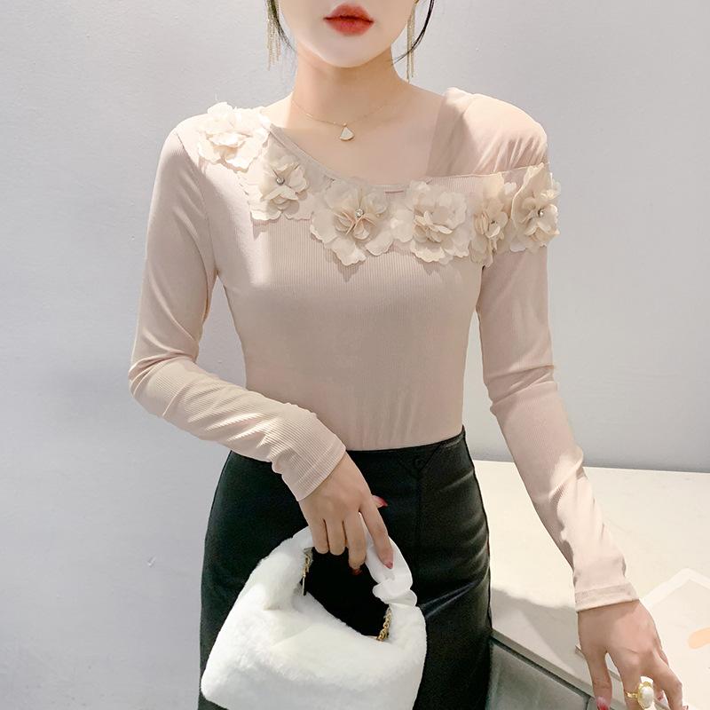 Футболка с длинными рукавами и принтом в стиле ретро для женщин, зимняя, новый дизайн и тонкий базовый топ