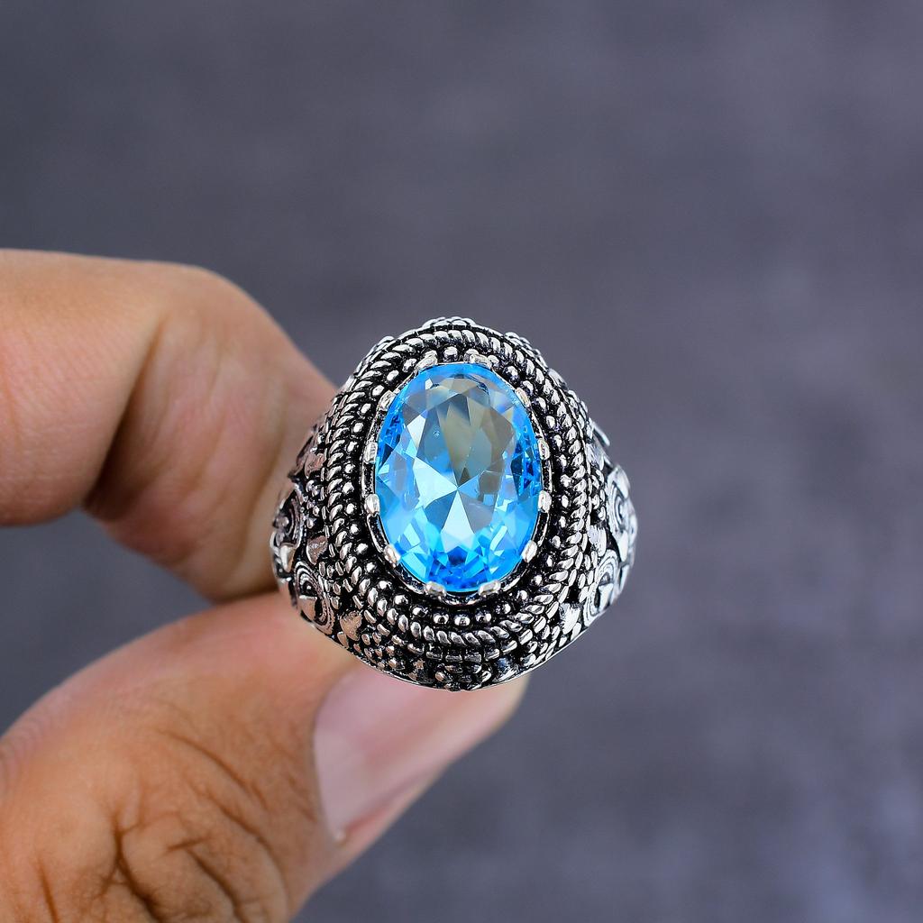 Blue Topaz Gemstone 925 Sterling Silver Jewelry Ring Size 8 Gift For Her