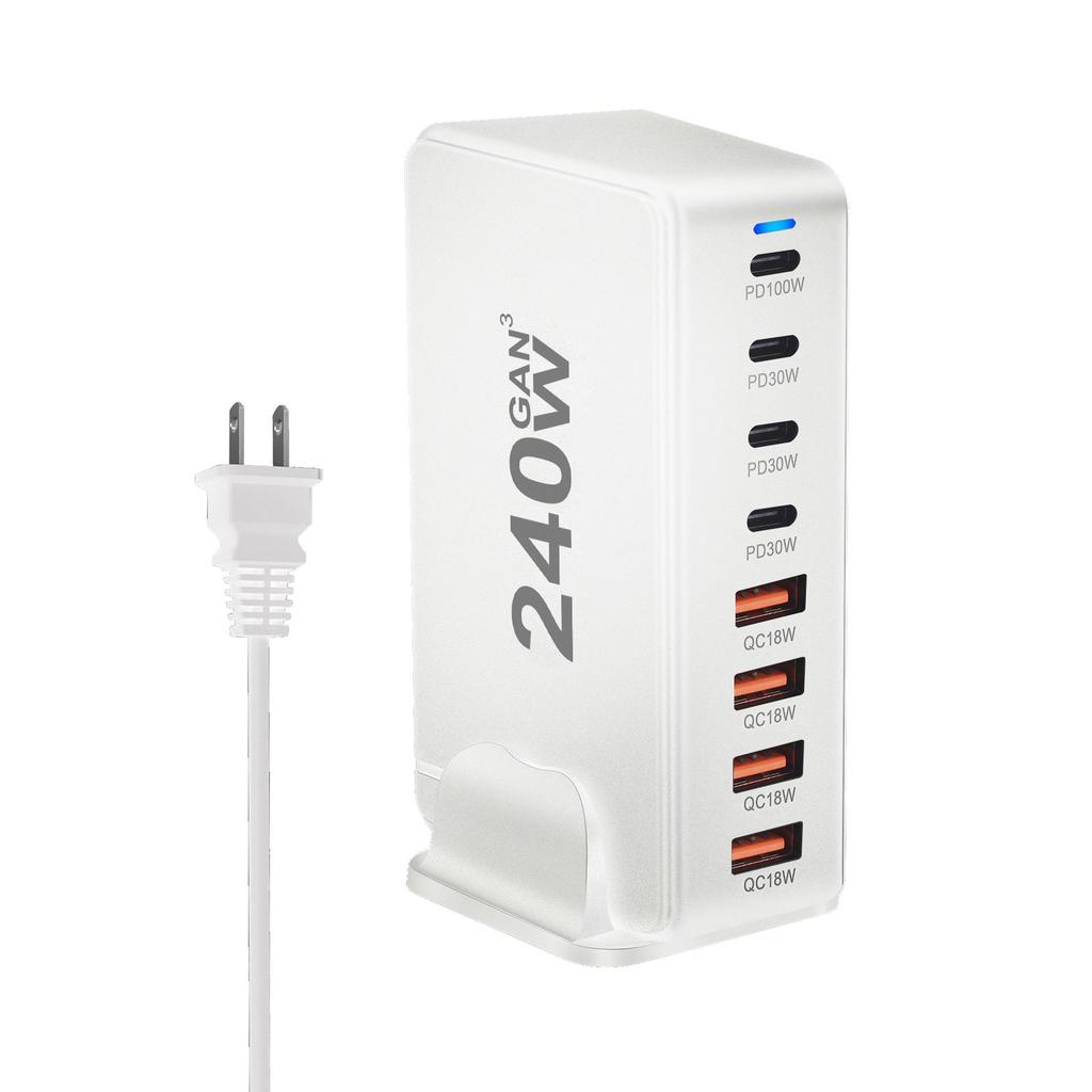 Многопортовое USB PD супербыстрое зарядное устройство на нитриде галлия мощностью 240 Вт для ноутбуков