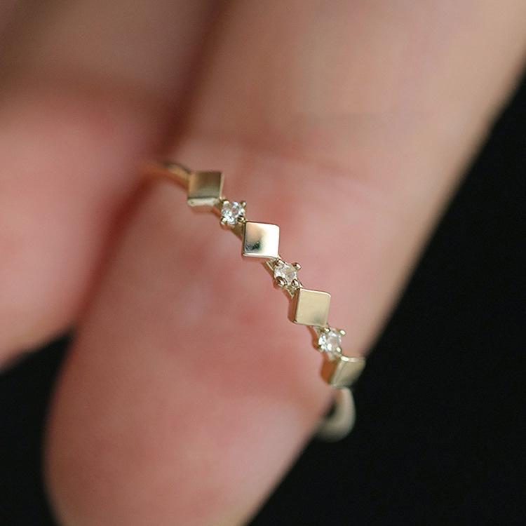 S925 Sterling Silver Geometric Diamond Spacer Ring - Adjustable, Stacking, French Chic Style