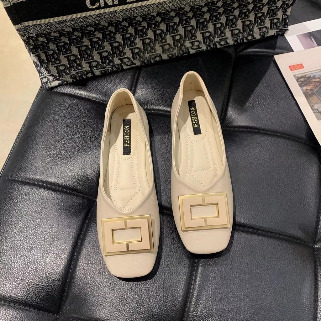 Single Shoes Women's Summer 2025 New French Soft Leather Summer Flat-bottomed Doudou Spring and Autumn Soft-soled Fairy Spring Gentle Shoes