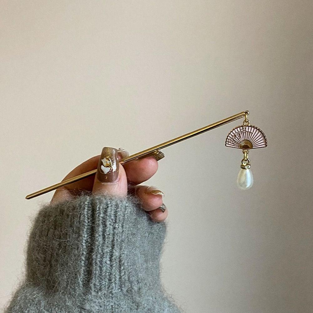 Headwear Cheongsam Hanfu Fan Hair Sticks Metal Hairpin Chinese Style Headwear Ancient Style Hairpin