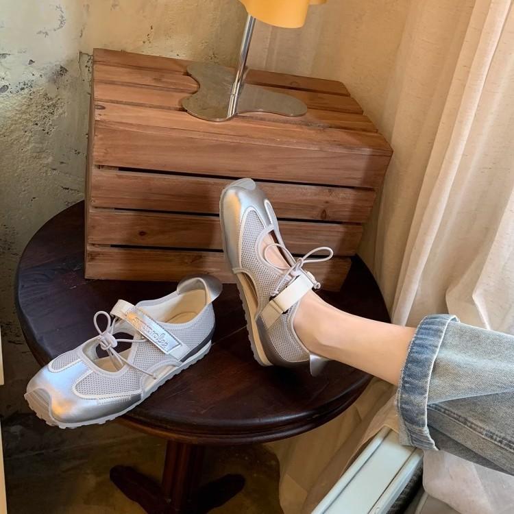 Cowhide Grape Mother Function Ugly Cute Casual Sneakers Women's Side Empty Sandals Velcro Drawstring Ma Flat Bottom Lizhen Shoes