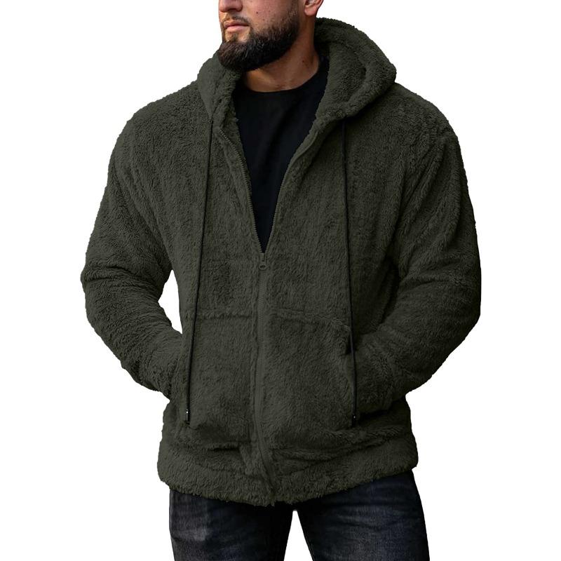 Autumn and Winter Men's Plush Cardigan Hooded Jacket