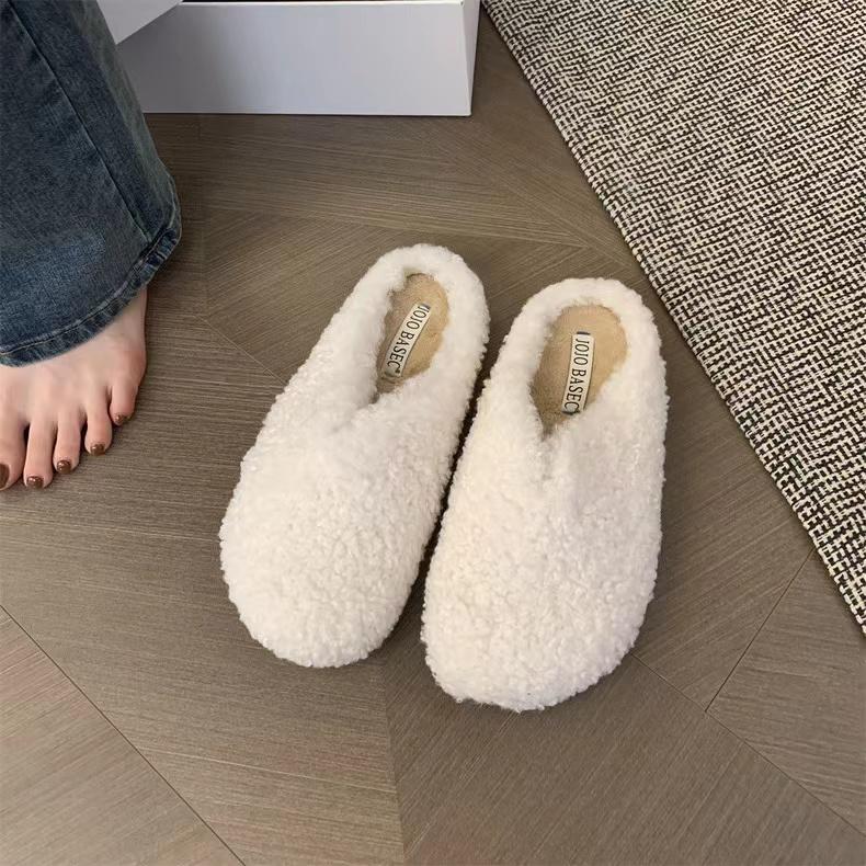 Fashion Aphixta New Warm Winter Slippers Candy Color Sweet Women Slippers Furry Round Toe Shoes Indoor Flat Heel Hair Slides