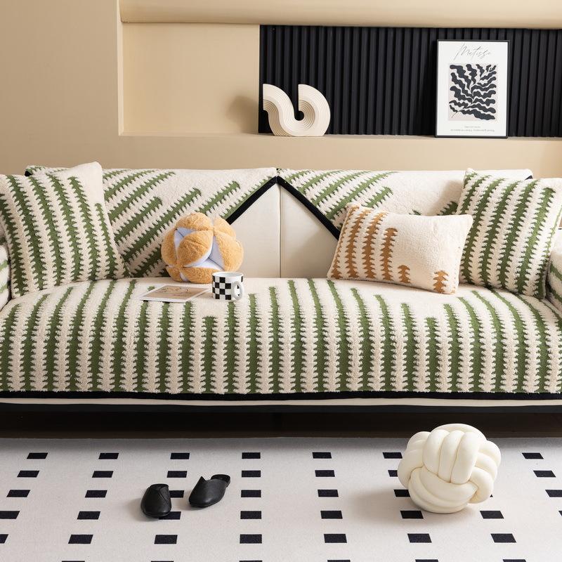 Sofa Cushion New Thousand Bird Grid Thickened Plush Seat Cushion High-End Non-Slip Leather Sofa Cover Winter Cover