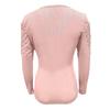 Women Top Slim Fit Button Closure Round Neck Hollow Out Lace Patchwork Long Sleeve Stretchy Solid Color Soft Pullover Lady T-shirt