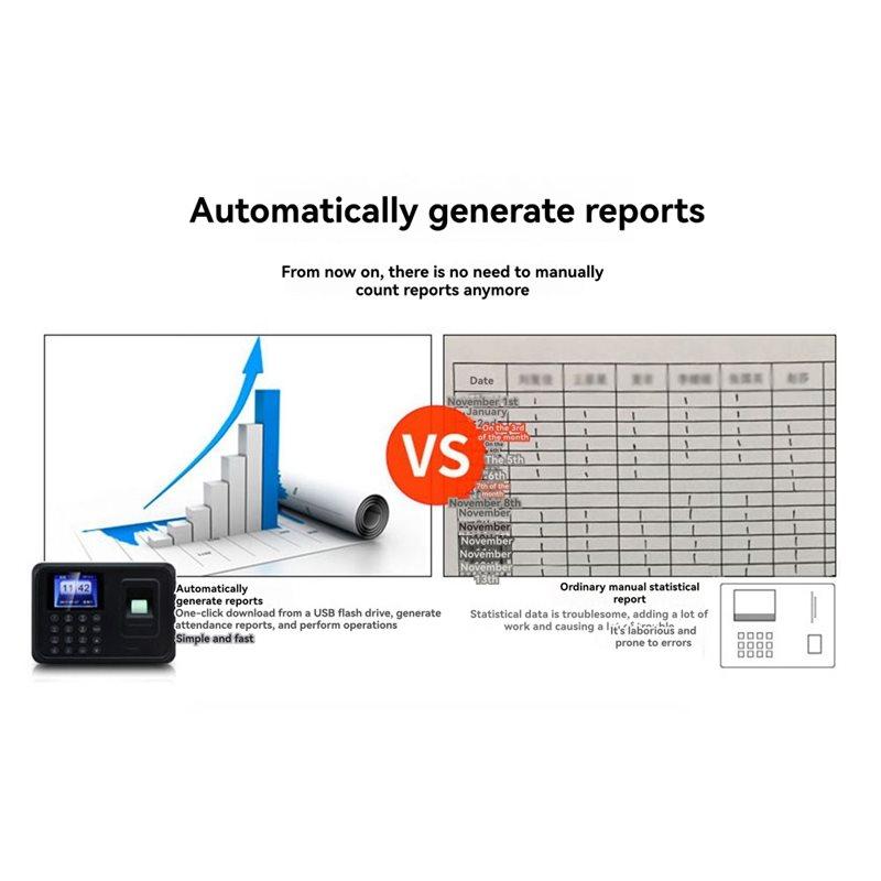 A25P Biometric Fingerprint Recognition Clock Recorder Time Attendance System Employee Tracking Device Machine US Plug