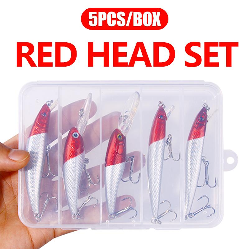 5 шт./кор. красная голова Crankbait Minnow, набор рыболовных приманок, искусственная приманка, рыболовные воблеры, рыболовные снасти для плавания карпа
