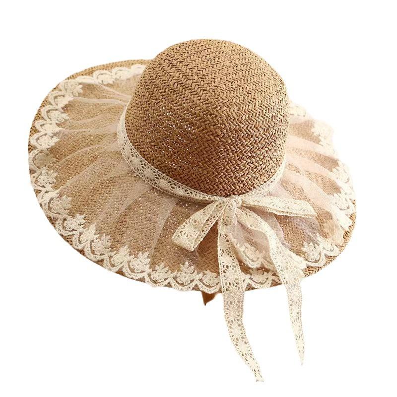 Открытый морской пляж большая шляпа солнцезащитный козырек солнцезащитный крем соломенная шляпа соломенная шляпа прилив лето маленькая свежая шляпа-бантик из мицелия для женщин
