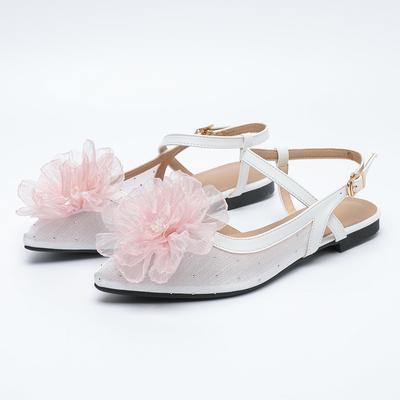 Модные милые сандалии-балетки с цветочным декором, женские, с острым носком, на ремешке сзади, летняя обувь с кружевом, женские сандалии на щиколотке в богемном стиле для пляжа, размер 43