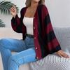 QICED Autumn and Winter Color-blocking Striped Flared Sleeve Cardigan Sweater Mid-length Coat Women's Wear