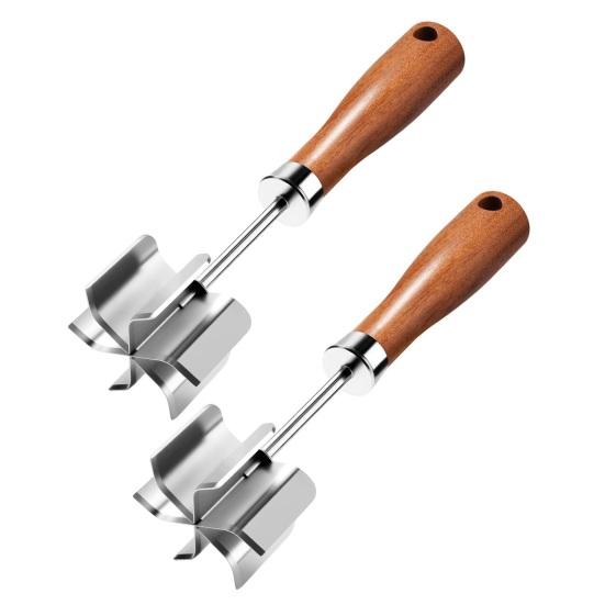 Измельчитель мяса из нержавеющей стали с 6 острыми лезвиями, деревянной ручкой, для пюрирования говяжьего фарша для бургеров, картофеля, овощей, легко моющийся кухонный инструмент