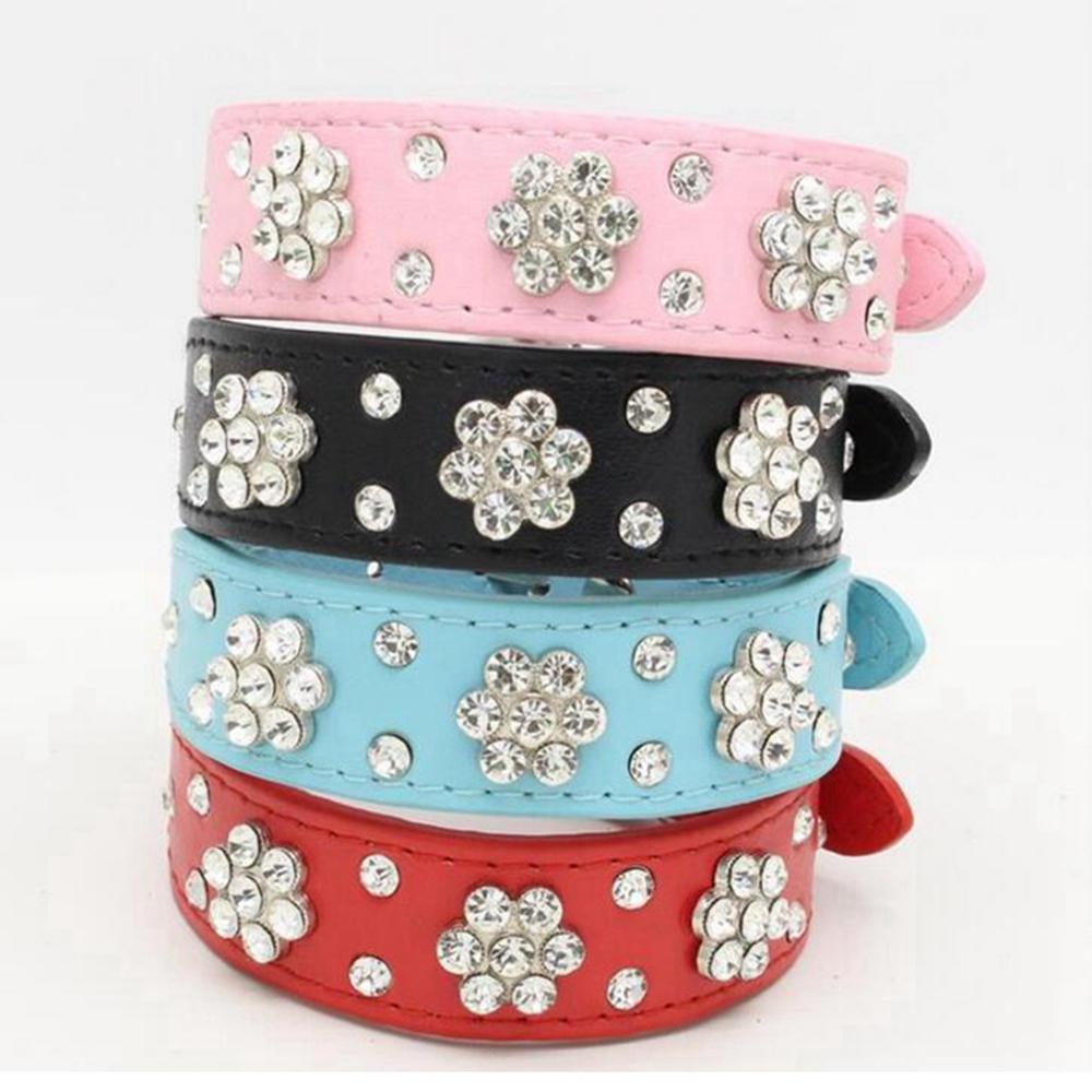 Ошейник для собак из искусственной кожи со стразами, симпатичный, для маленьких и средних собак чихуахуа