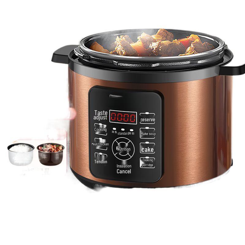 Smart Multifunctional Electric Pressure Cooker with Double Pot, Large Capacity for Stewing Meat, Porridge, and High-Pressure Rice Cooking.