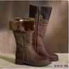 2024 Женские сапоги до колена, большие размеры, туфли на низком каблуке, ботильоны-гладиаторы, винтажная искусственная кожа, зимняя теплая обувь для снега, Botas Mujer589