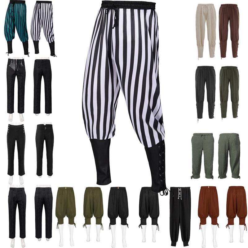 Мужские средневековые полосатые пиратские леггинсы Косплей штаны 2025