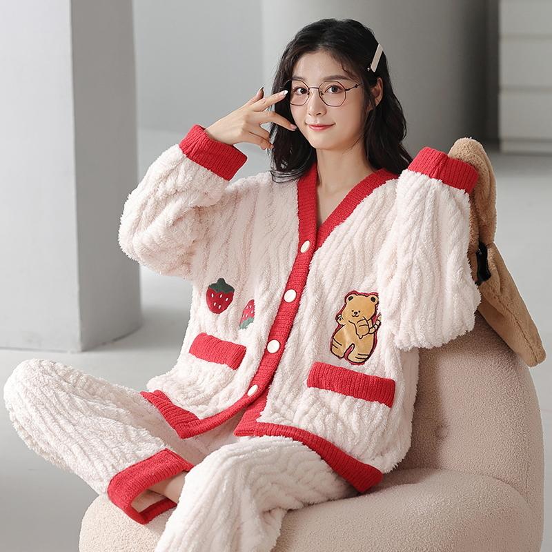 Зимняя толстая фланелевая пижама для женщин с милым рисунком медведя, женская пижама для девочек, кимоно в стиле бархатного кардигана, пижама