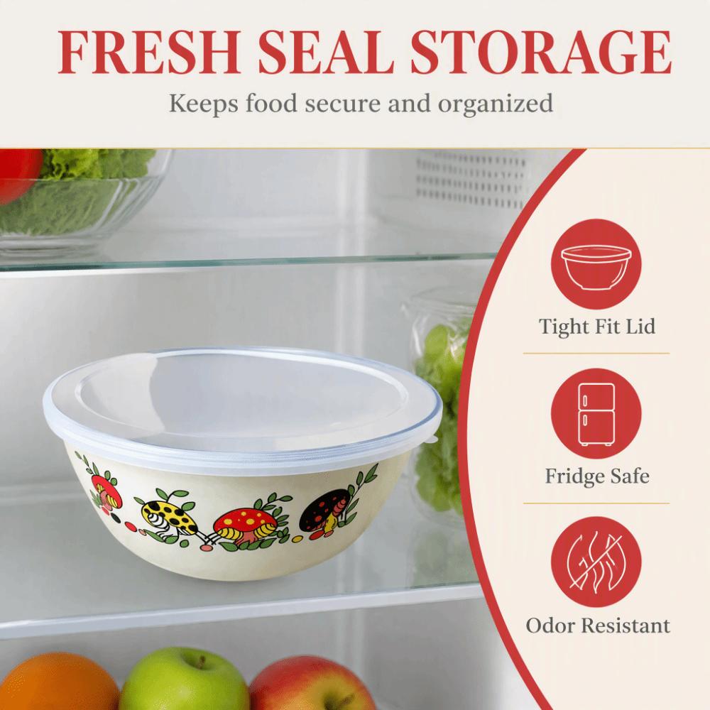 with Lid Enamel Bowl Floral Vegetable Preservation Boxes Enamel Mixing Bowl Office Lunch