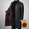 Over The Knee Men Leather Jacket Winter Plus Velvet Thick Warm Leather Coat Motorcycle Jacket Leisure Parkas Long