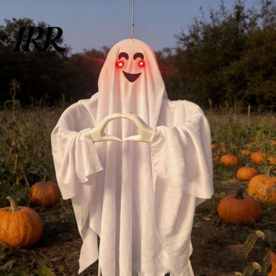 Halloween Festival Decoration Ghost Pendant, Heart Hand Gesture Cloaked Messenger Statue, Luminous Eyes Hanging Light Up, Outdoor Lawn Ornament,