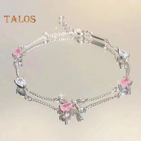 Женский браслет с блестящими кубическими цирконами в форме цветка, регулируемая длина, милый браслет, универсальный модный аксессуар