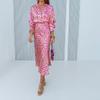 Women Elegant V Neck Long Sleeve Printed Shirt Midi Dress Two Piece Set