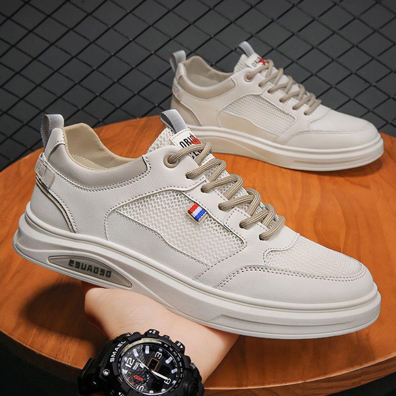 Summer Low-Cut Lightweight Breathable Men's Shoes with Hollow Mesh Leisure Fashion Sports White Board Shoes