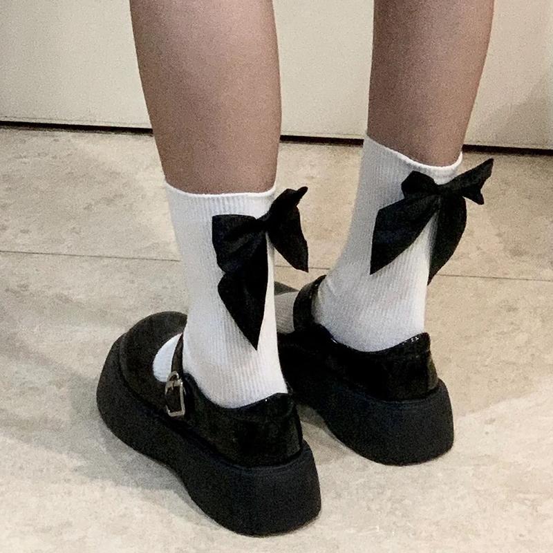 Y2K сладкие носки с бантом Kawaii весна-лето Harajuku Jk Lolita милые белые носки в японском стиле для женщин и девочек средние носки