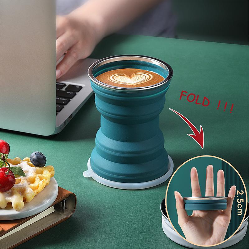 Portable Silicone Folding Water Cup Outdoor Heat Resistant Foldable Mug with Lid Foldable Travel Camping Water Cup