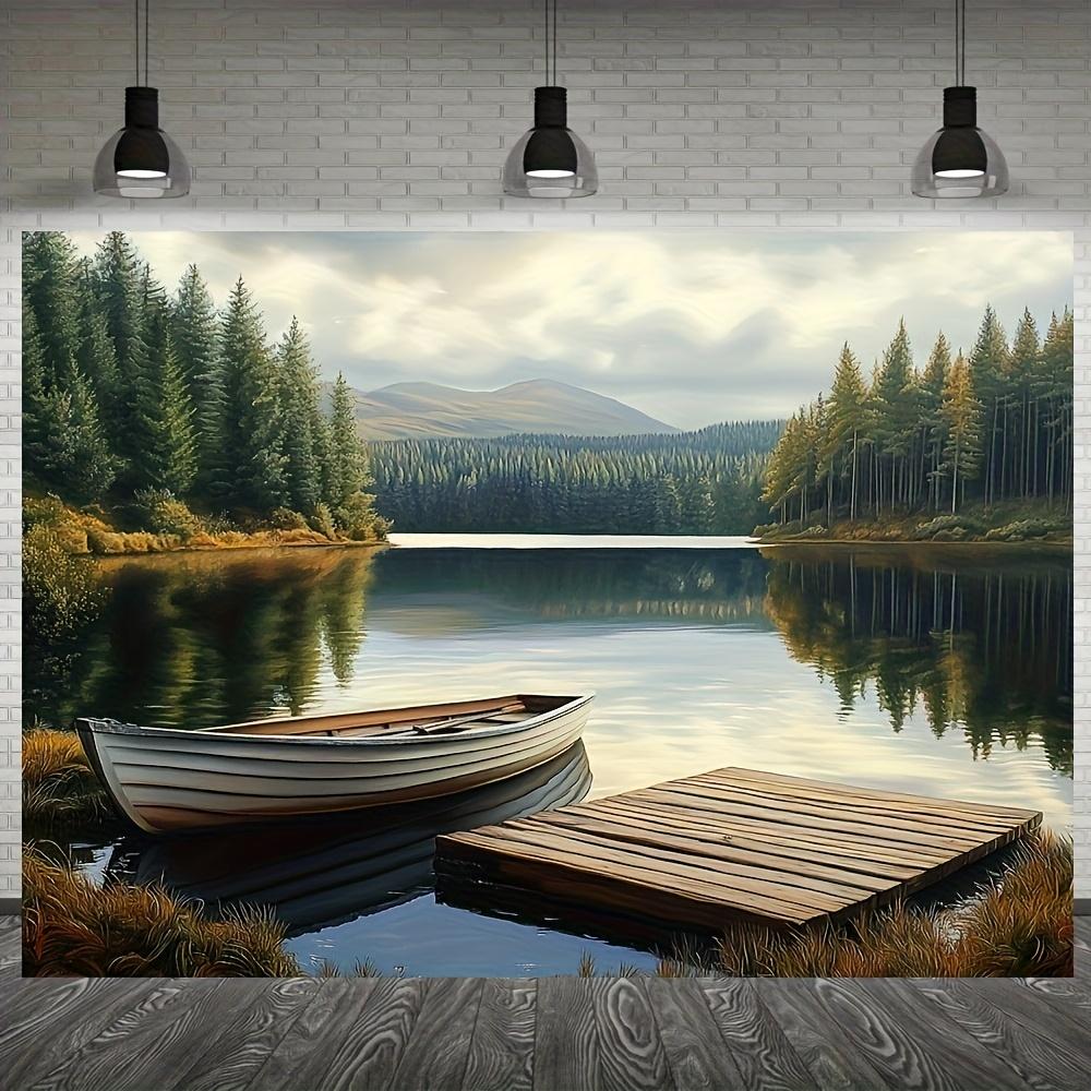No Installation Needed  Easy Hang Nature Landscape Tapestry  Serene Lake Boats  Mountains Wall Decor  Soft Peachskin Fabric