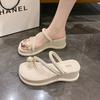 Design Sense Niche High-heeled Sandals New Wedge Heel Cover Toe Wear Slippers Fairy Thick Bottom French One-word