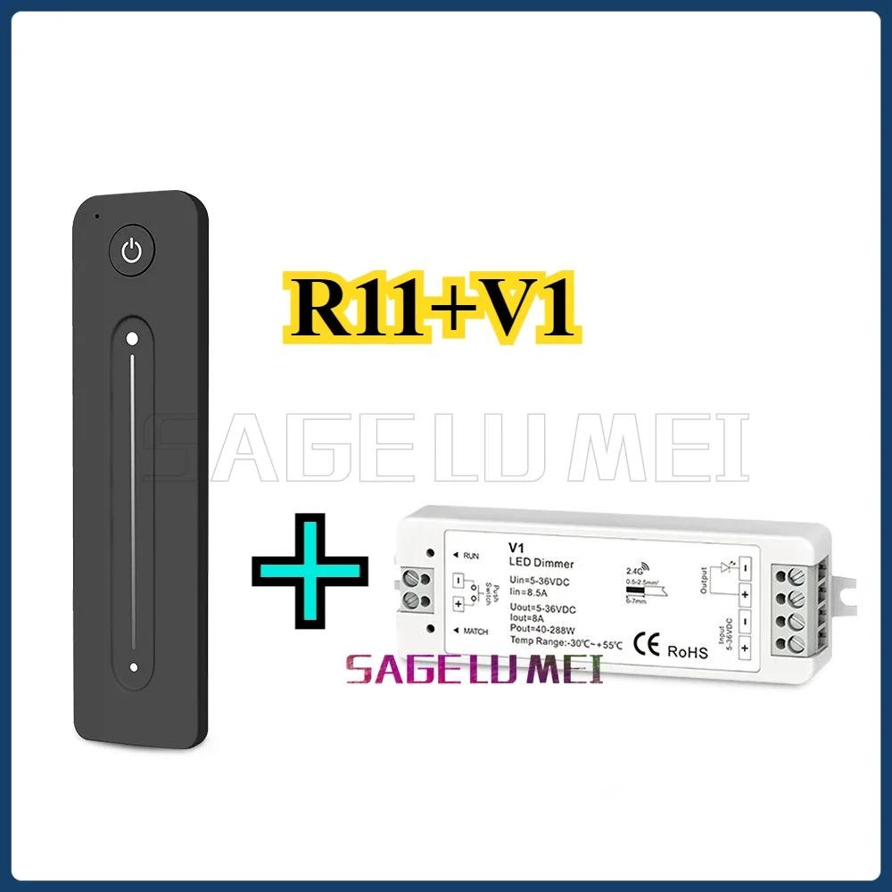 LED Controller Set V1+R11 1CH*8A 5-36VDC CV Controller Push-Dim 1 Zone Dimming Remote Control Single Color LED Strip RF 2.4GHz